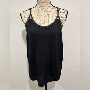 Athleta Cobra Dot Invigorate Tank Top Black Gray stripe Size Large